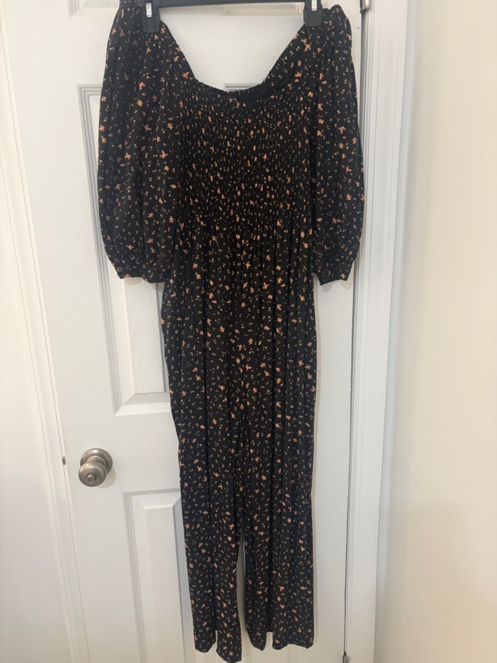 Madewell Black Jumpsuit with Peach Floral Print